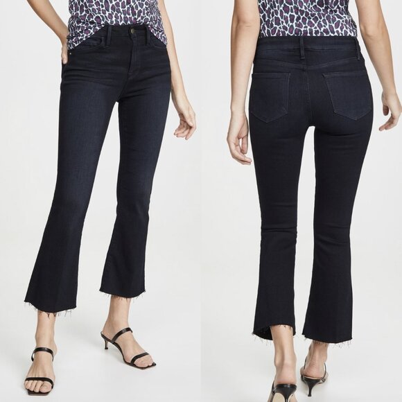 FRAME Le Crop Mini Raw-Edge Boot-Cut Jeans in Marcella, size 30 - Picture 1 of 12